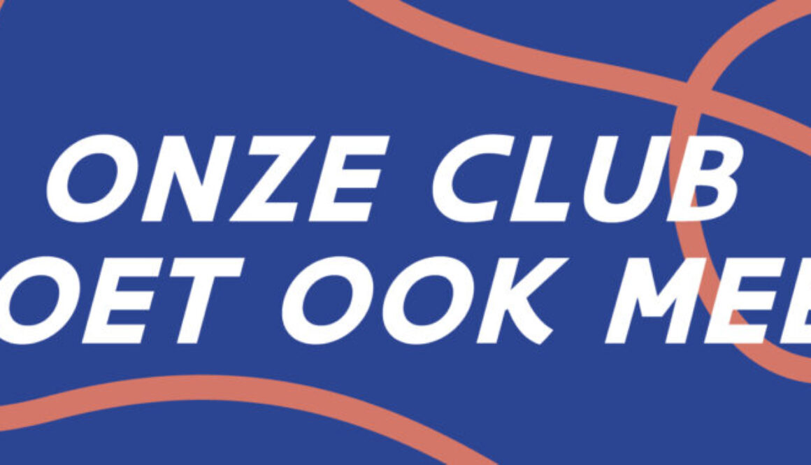 Banner met "onze club doet ook mee!" en het logo van maand van de sportclub.